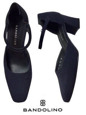 Bandolino Navy Blue Fabric Heels, Hook & Loop Ankle Strap, Sz 10 Pristine!